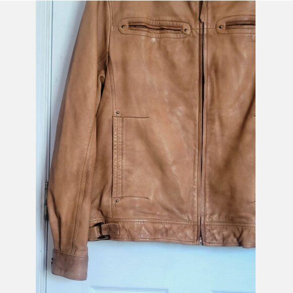 MISSANI LE COLLEZIONI Distressed Leather Motorcycle Jacket Men L Sportcoat Tan G - Picture 3 of 16